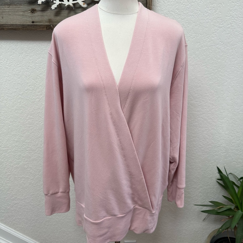 Athleta Purana Soft Pink V-Neck Faux wrap Sweatshirt ladies XL‎